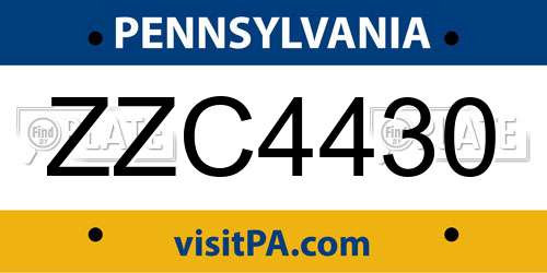 ZZC4430 Pennsylvania License Plate
