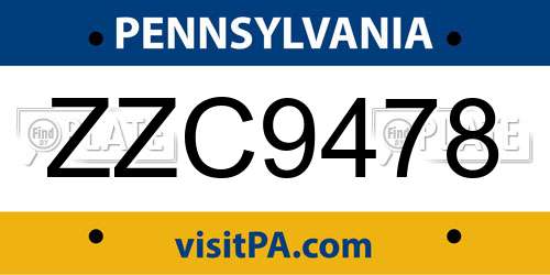 ZZC9478 Pennsylvania License Plate