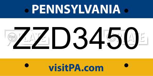 ZZD3450 Pennsylvania License Plate