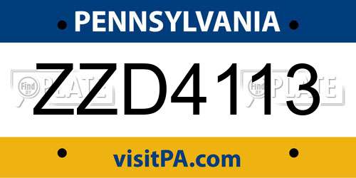 ZZD4113 Pennsylvania License Plate