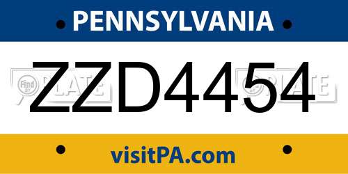 ZZD4454 Pennsylvania License Plate