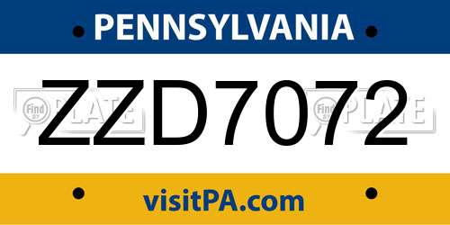 ZZD7072 Pennsylvania License Plate