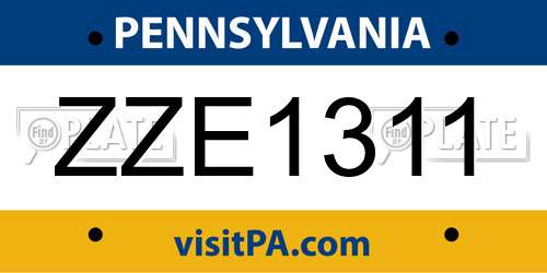 ZZE1311 Pennsylvania License Plate