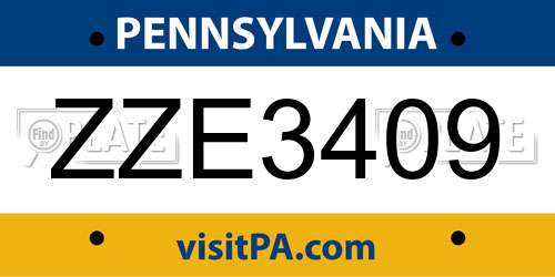 ZZE3409 Pennsylvania License Plate