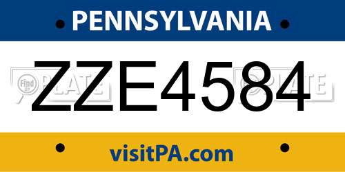 ZZE4584 Pennsylvania License Plate