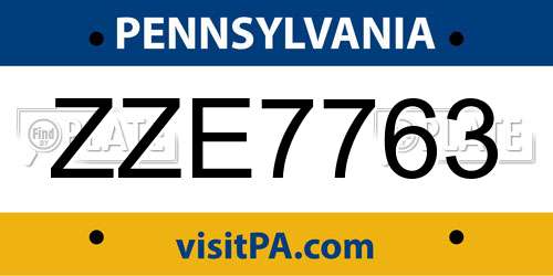 ZZE7763 Pennsylvania License Plate
