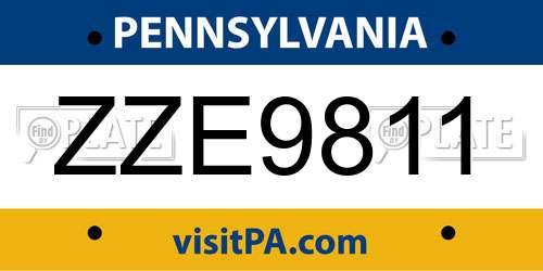 ZZE9811 Pennsylvania License Plate