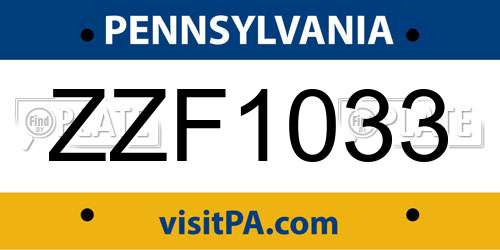 ZZF1033 Pennsylvania License Plate