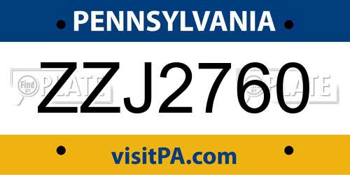 ZZJ2760 Pennsylvania License Plate