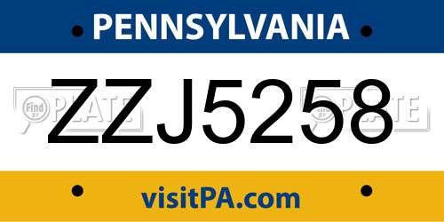 ZZJ5258 Pennsylvania License Plate