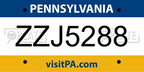 ZZJ5288 Pennsylvania License Plate