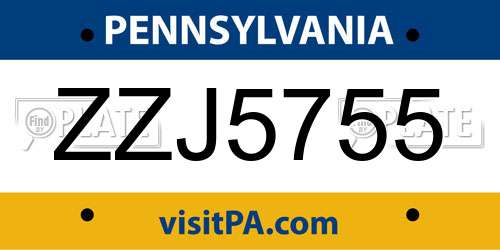 ZZJ5755 Pennsylvania License Plate