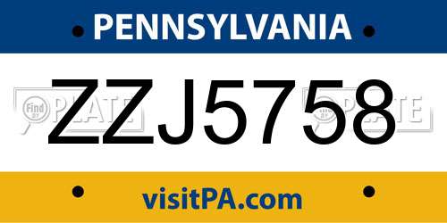 ZZJ5758 Pennsylvania License Plate