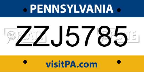 ZZJ5785 Pennsylvania License Plate