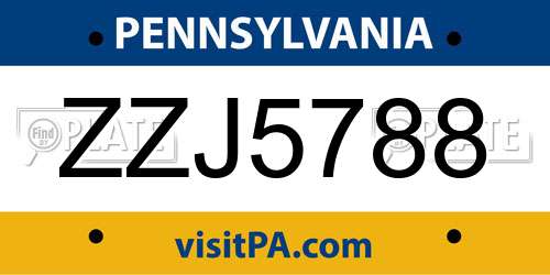 ZZJ5788 Pennsylvania License Plate