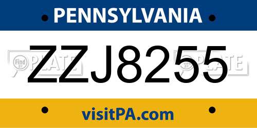 ZZJ8255 Pennsylvania License Plate