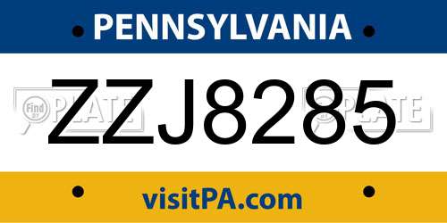 ZZJ8285 Pennsylvania License Plate