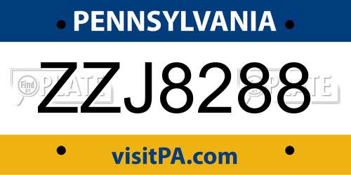 ZZJ8288 Pennsylvania License Plate