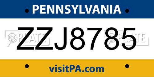 ZZJ8785 Pennsylvania License Plate