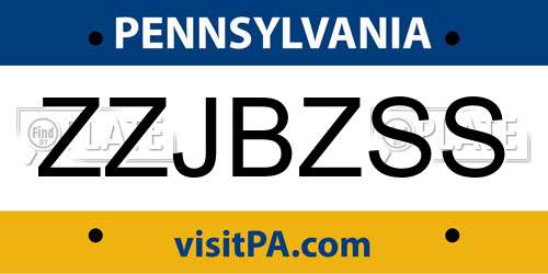 ZZJBZSS Pennsylvania License Plate