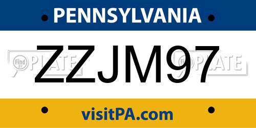 ZZJM97 Pennsylvania License Plate