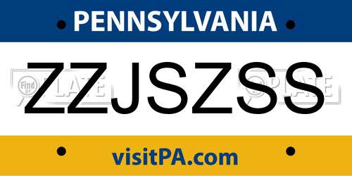 ZZJSZSS Pennsylvania License Plate