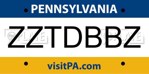 ZZTDBBZ Pennsylvania License Plate