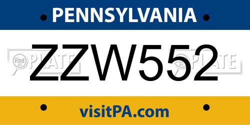 ZZW552 Pennsylvania License Plate
