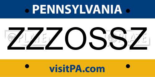 ZZZOSSZ Pennsylvania License Plate