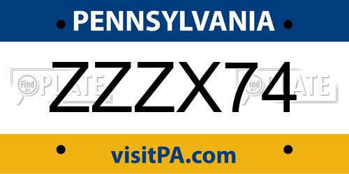 ZZZX74 Pennsylvania License Plate