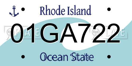01GA722 Rhode Island License Plate