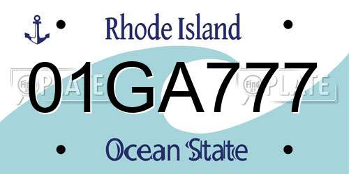 01GA777 Rhode Island License Plate
