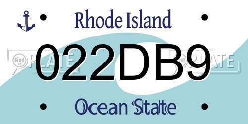 022DB9 Rhode Island License Plate
