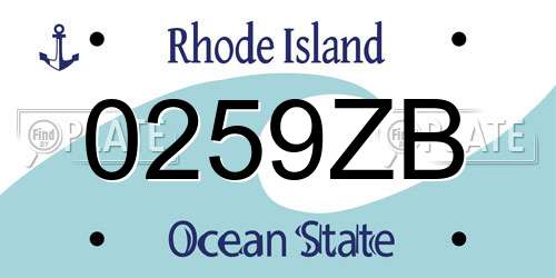 0259ZB Rhode Island License Plate