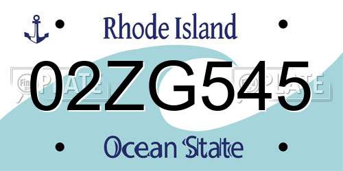 02ZG545 Rhode Island License Plate