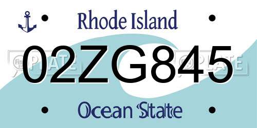02ZG845 Rhode Island License Plate