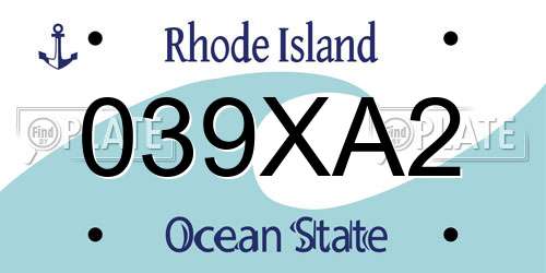 039XA2 Rhode Island License Plate