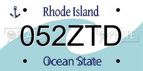 052ZTD Rhode Island License Plate