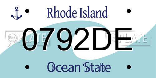 0792DE Rhode Island License Plate