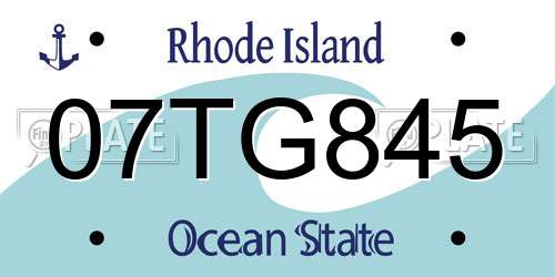 07TG845 Rhode Island License Plate