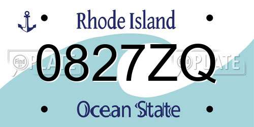 0827ZQ Rhode Island License Plate
