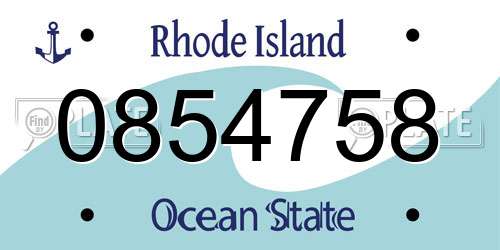 0854758 Rhode Island License Plate