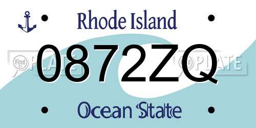 0872ZQ Rhode Island License Plate