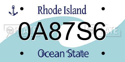 0A87S6 Rhode Island License Plate