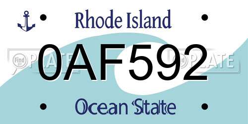 0AF592 Rhode Island License Plate