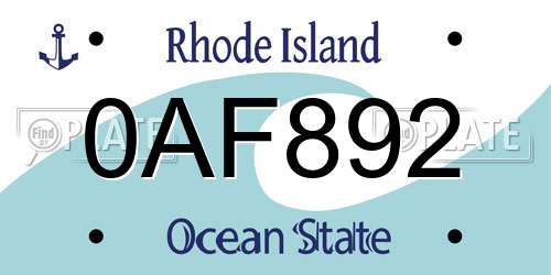 0AF892 Rhode Island License Plate