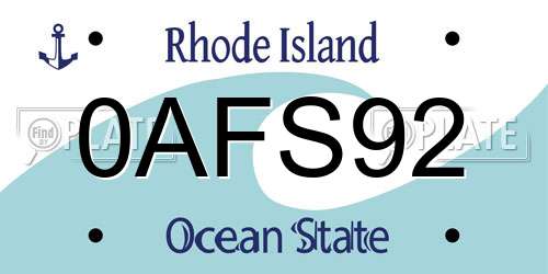 0AFS92 Rhode Island License Plate
