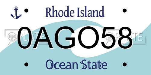 0AGO58 Rhode Island License Plate