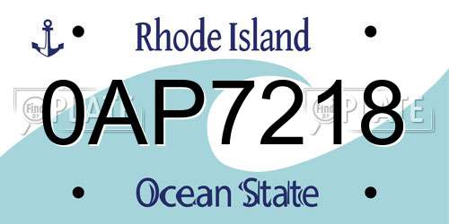 0AP7218 Rhode Island License Plate