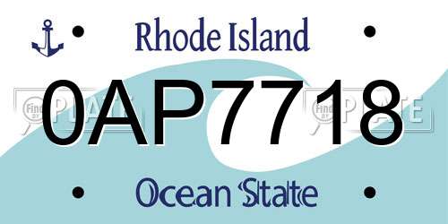 0AP7718 Rhode Island License Plate